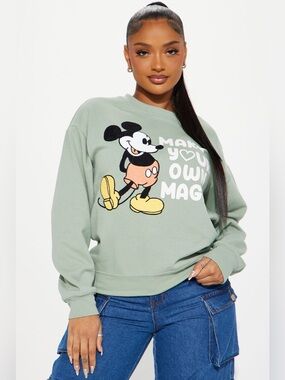 NWOT - Disney Make Your Own Magic Mickey Sweatshirt in Sage - Size L